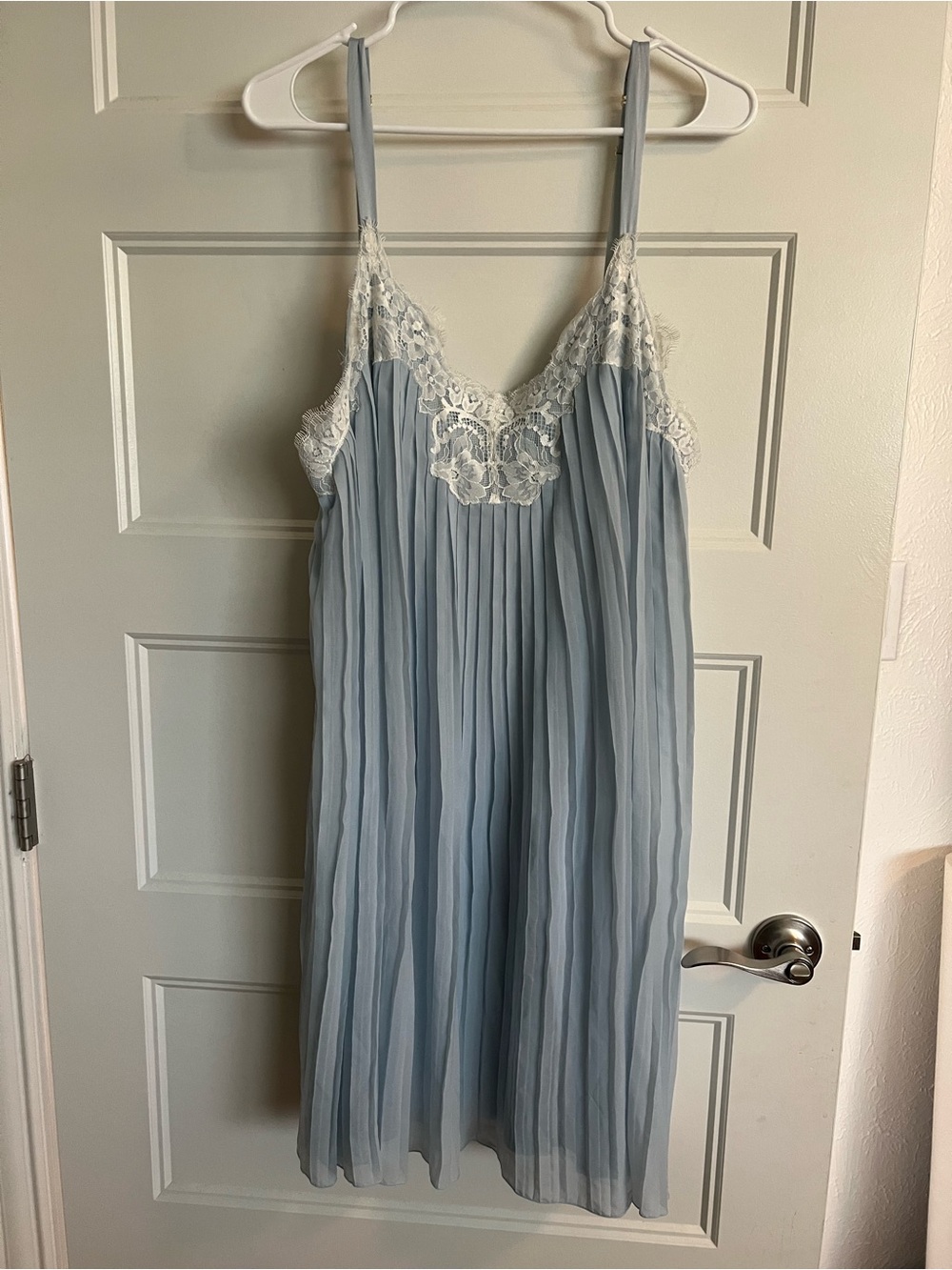 SOMA Women's Light Blue Lace Trim Pleated Chemise Nightgown sz XXL